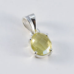 Riyo Beddable Gems Oval Checker Yellow Lemon Quartz Solid Silver Pendant Gift For Easter Sunday