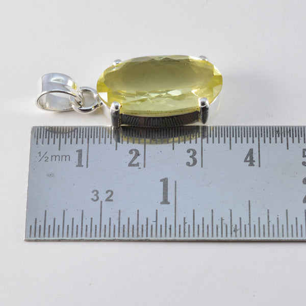 Riyo Bewitching Gems Oval Faceted Yellow Lemon Quartz Solid Silver Pendant Gift For Easter Sunday