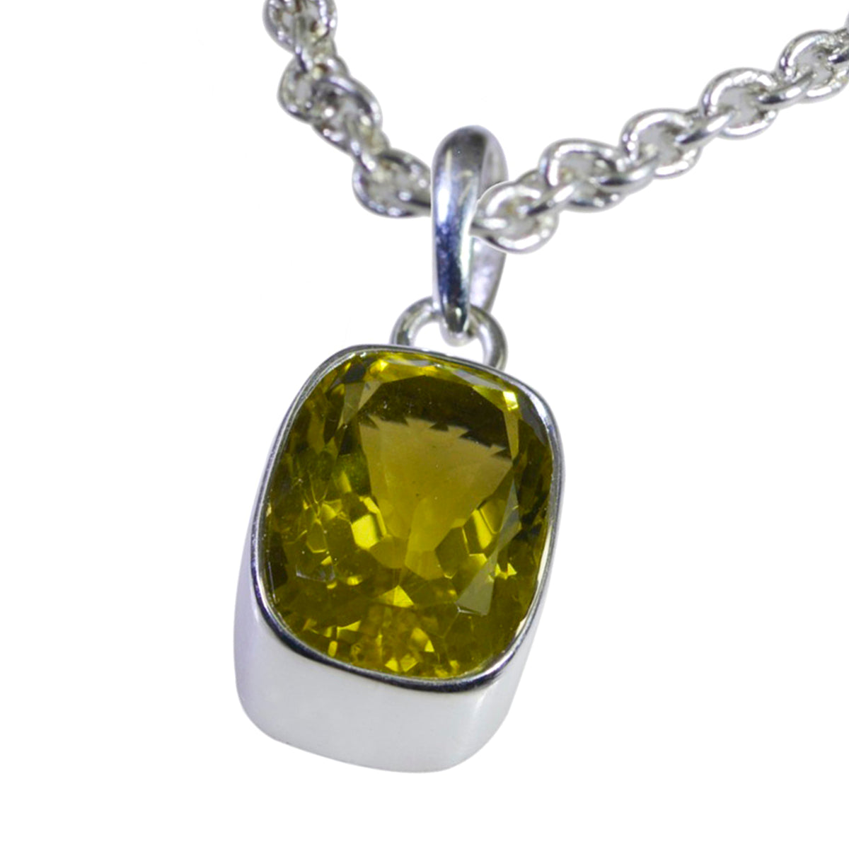 riyo pierre précieuse décorative octogonale à facettes jaune citron quartz pendentif en argent sterling cadeau pour la main