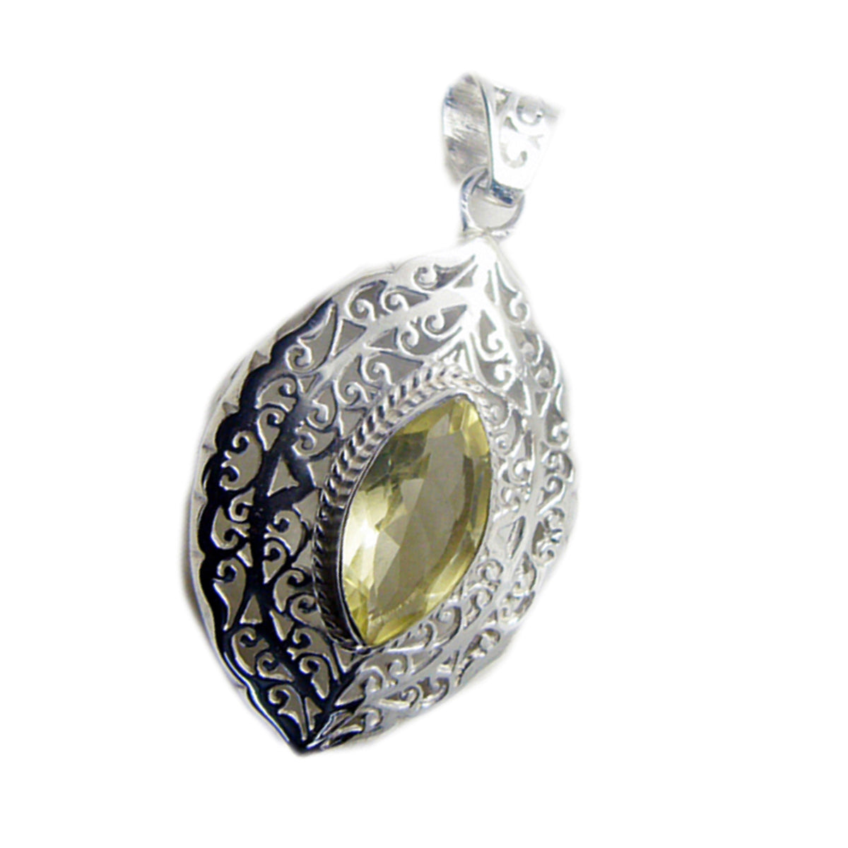 Riyo Charming Gems Marquise Faceted Yellow Lemon Quartz Silver Pendant Gift For Wife