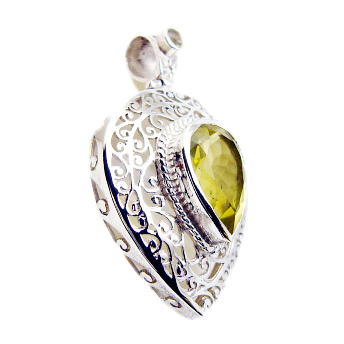 Riyo Gorgeous Gemstone Pear Faceted Yellow Lemon Quartz 1000 Sterling Silver Pendant Gift For Girlfriend