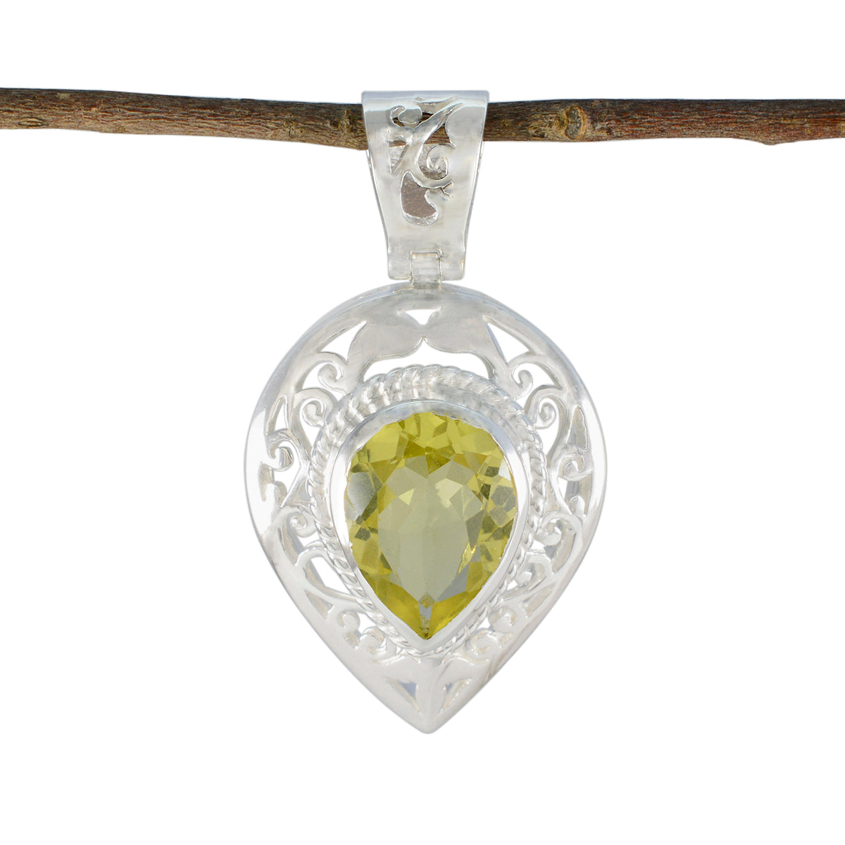 Riyo Glamorous Gemstone Pear Faceted Yellow Lemon Quartz Sterling Silver Pendant Gift For Friend