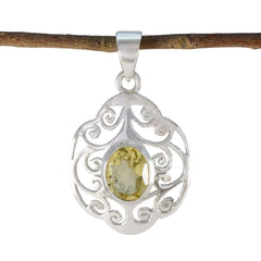 Riyo courageux pierre précieuse ovale à facettes jaune citron quartz 1006 pendentif en argent sterling cadeau pour le vendredi saint