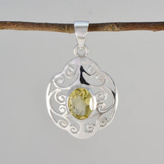Riyo Spunky Gemstone Oval Faceted Yellow Lemon Quartz 1006 Sterling Silver Pendant Gift For Good Friday