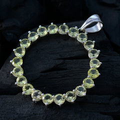 Riyo Appealing Gemstone Round Faceted Yellow Lemon Quartz 1081 Sterling Silver Pendant Gift For Birthday