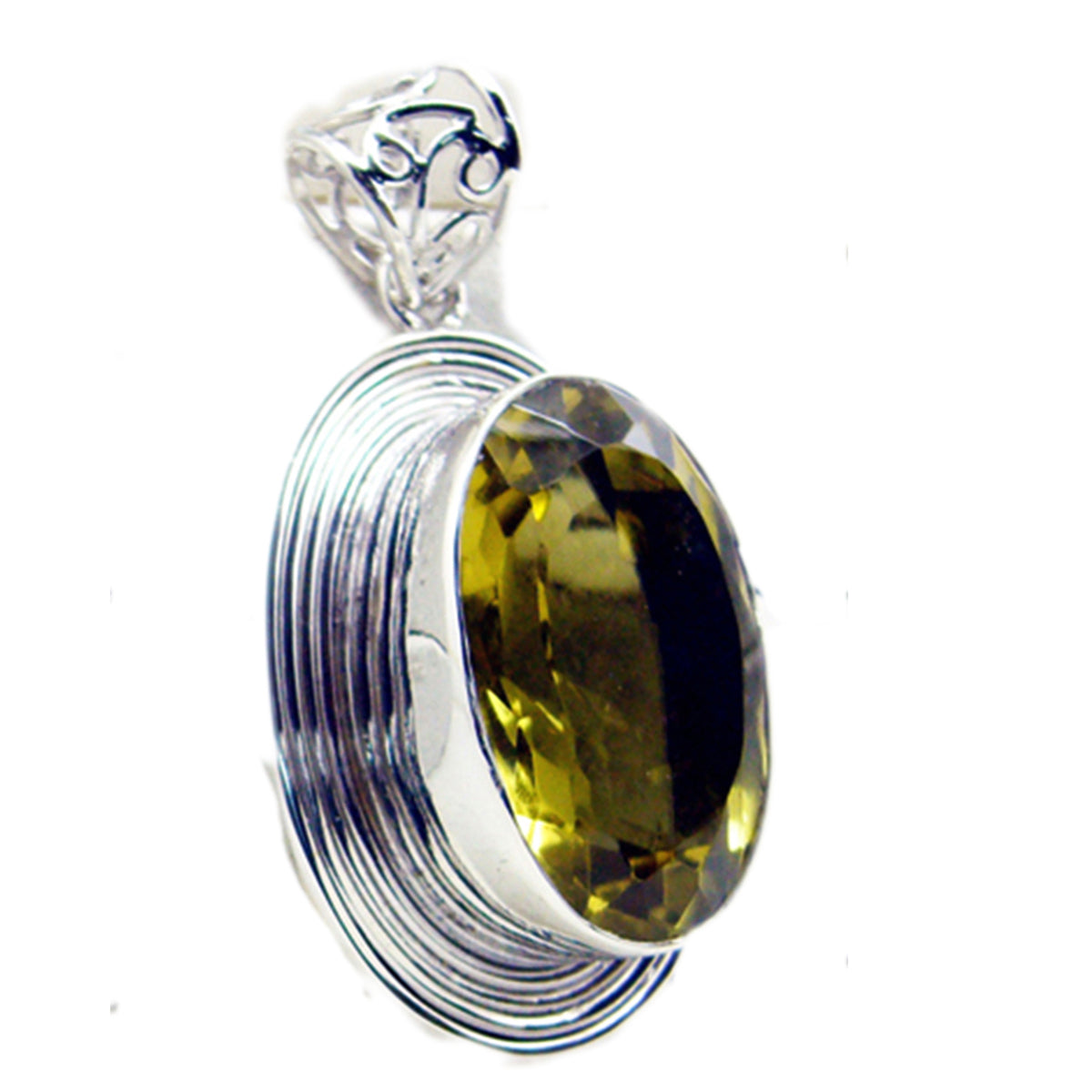 Riyo comely gems ovale à facettes jaune citron quartz pendentif en argent cadeau pour sœur
