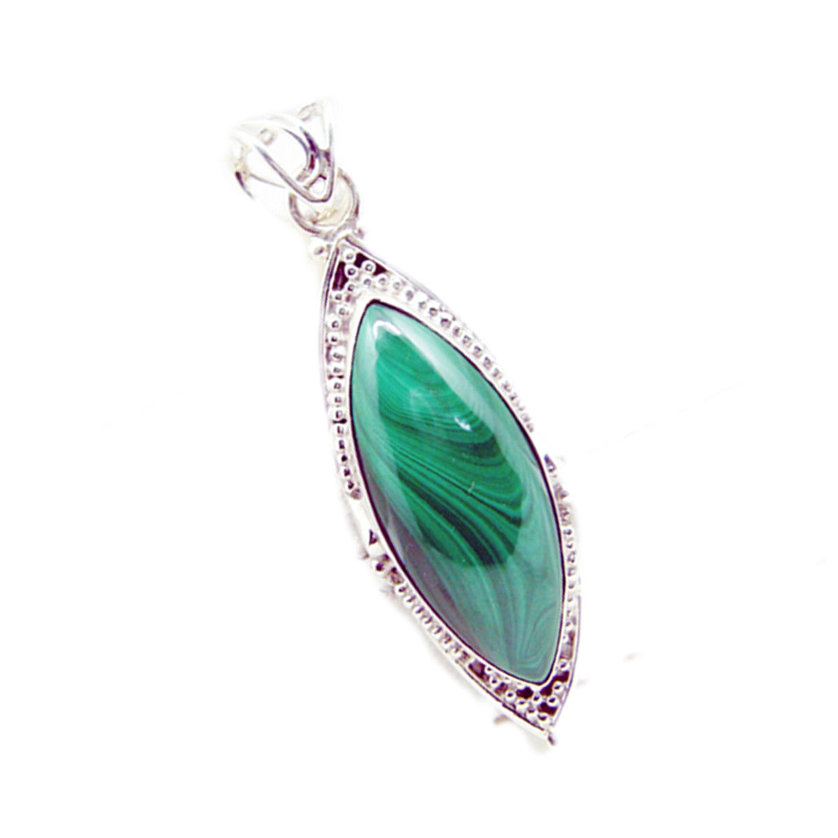 Riyo fanciable piedra preciosa marquesa cabujón malaquita verde colgante de plata de ley regalo para hecho a mano