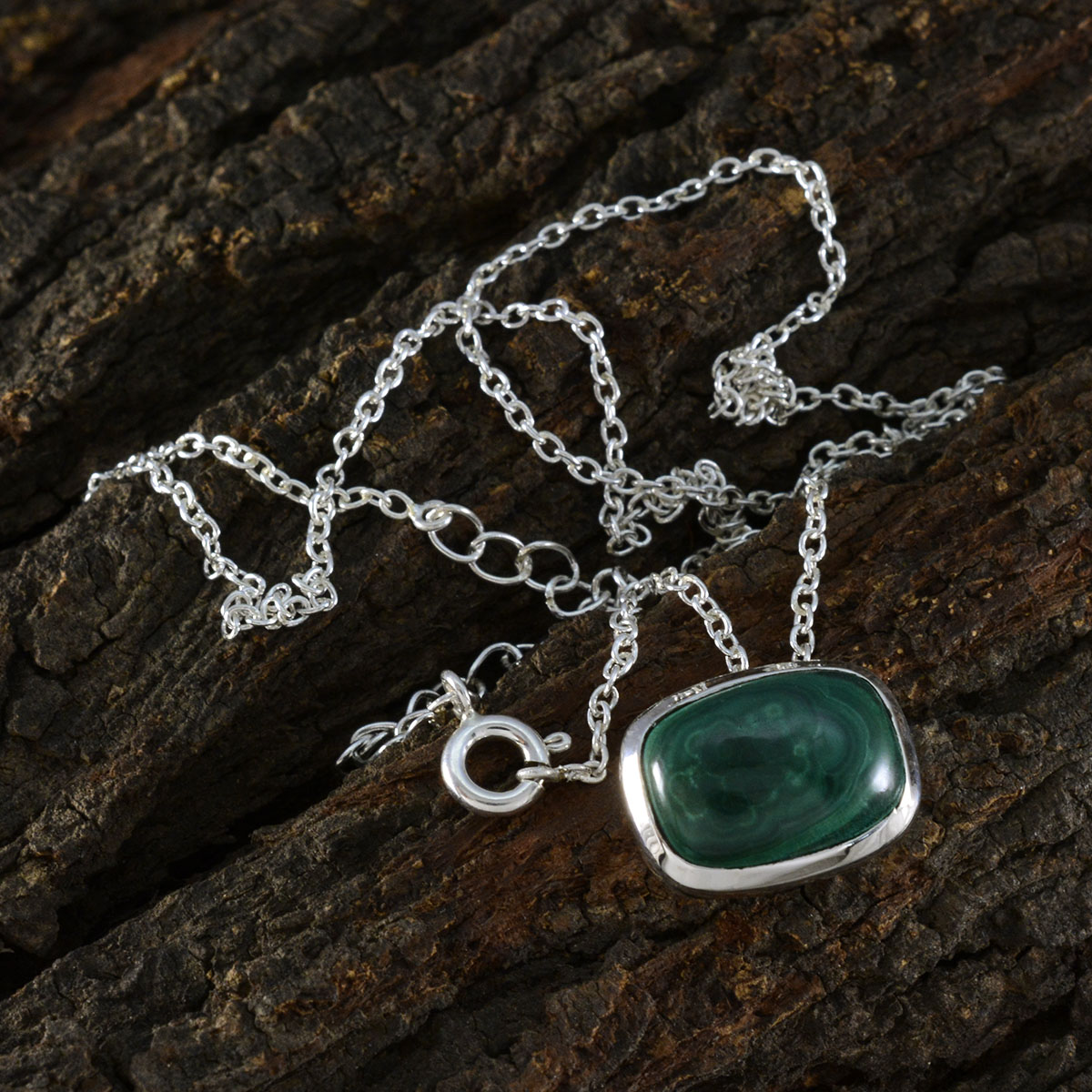 Кулон Riyo с очаровательными драгоценными камнями, восьмиугольный кабошон, зеленый малахит, цельное серебро, подарок на Пасху, воскресенье