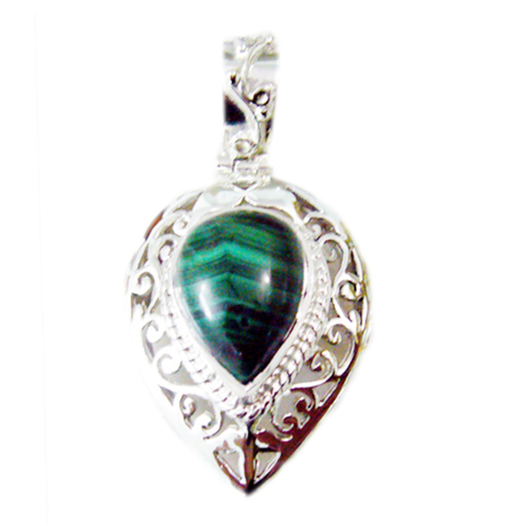Riyo Lovely Gems Pear Cabochon Green Malachite Solid Silver Pendant Gift For Easter Sunday
