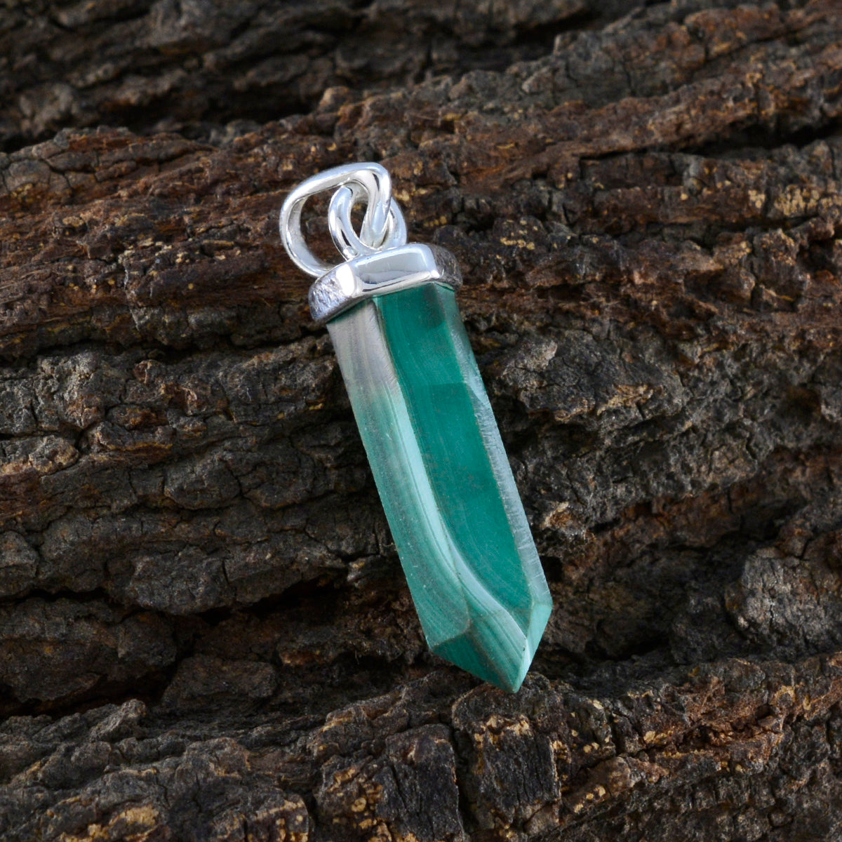 Riyo Attractive Gems Fancy Faceted Green Malachite Solid Silver Pendant Gift For Good Friday