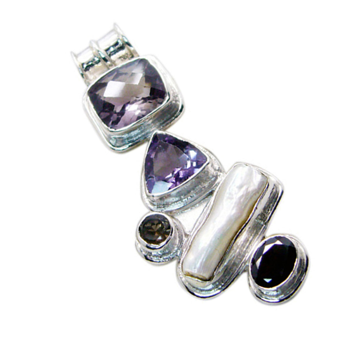 Riyo Smashing Gems Multi Facettiertes weißes Perlmutt-Anhänger aus massivem Silber, Geschenk zum Jahrestag