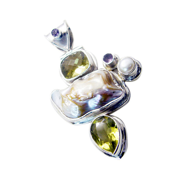 Riyo Foxy Gems Multi Faceted White Mother Of Pearl Silver Pendant Gift For Boxing Day