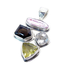 Riyo Spunky Gems Multi Facettiertes weißes Perlmutt-Anhänger aus massivem Silber, Geschenk für Ostersonntag