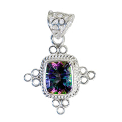 Riyo Easy Gems Octagon Faceted Multi Color Mystic Quartz Silver Pendant Gift For Boxing Day