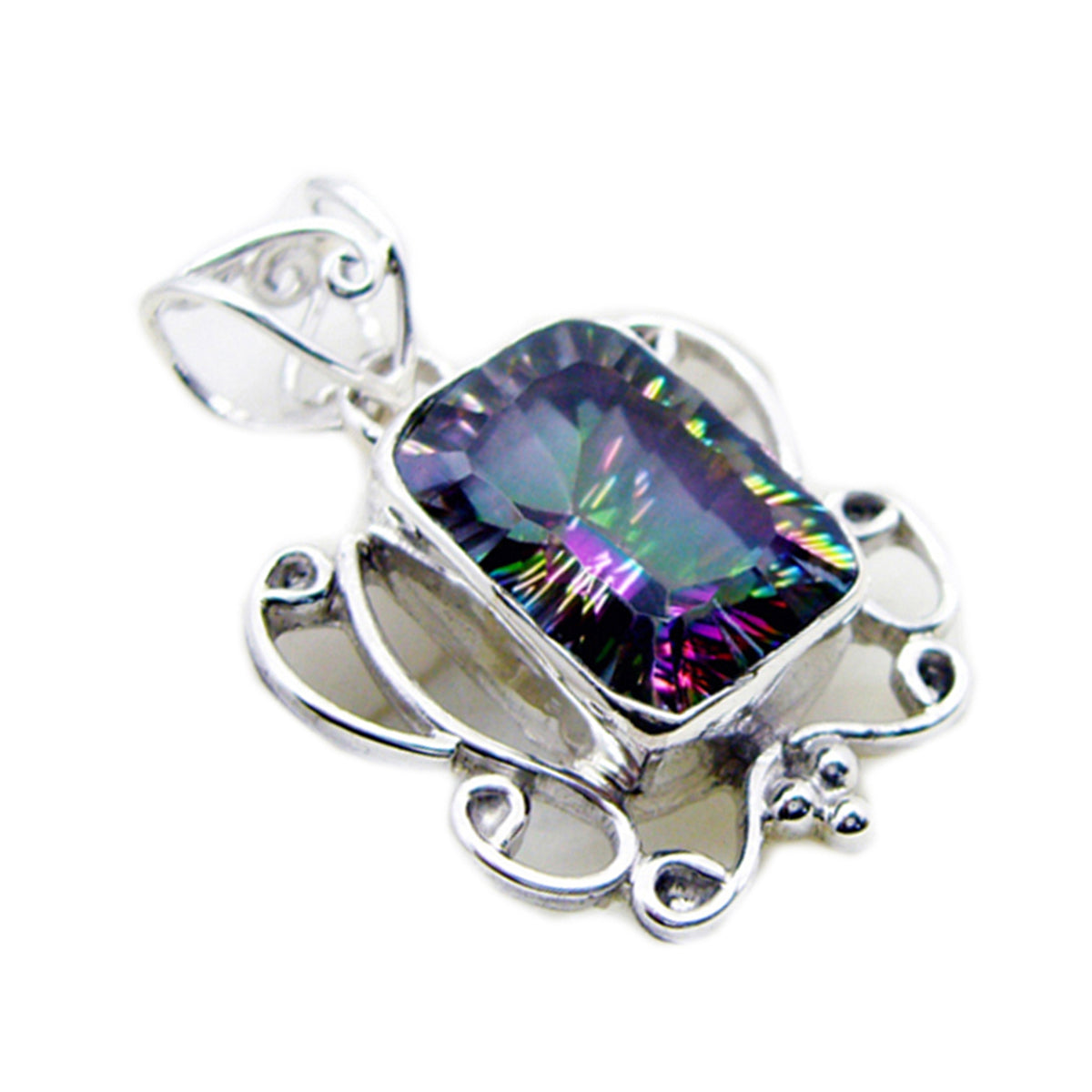 Riyo Real Gems Octagon Facet Multi Color Mystic Quartz Zilveren Hanger Cadeau voor zus
