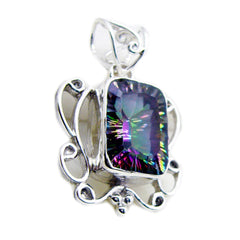 Riyo Real Gems Octagon Faceted Multi Color Mystic Quartz Silver Pendant Gift For Sister