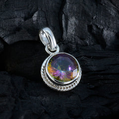 Riyo atractiva piedra preciosa redonda facetada multicolor cuarzo místico colgante de plata de ley regalo para mujer
