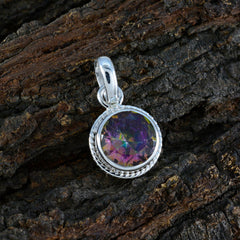 Riyo, attraente pietra preziosa rotonda sfaccettata, quarzo mistico multicolore, ciondolo in argento sterling, regalo per donne