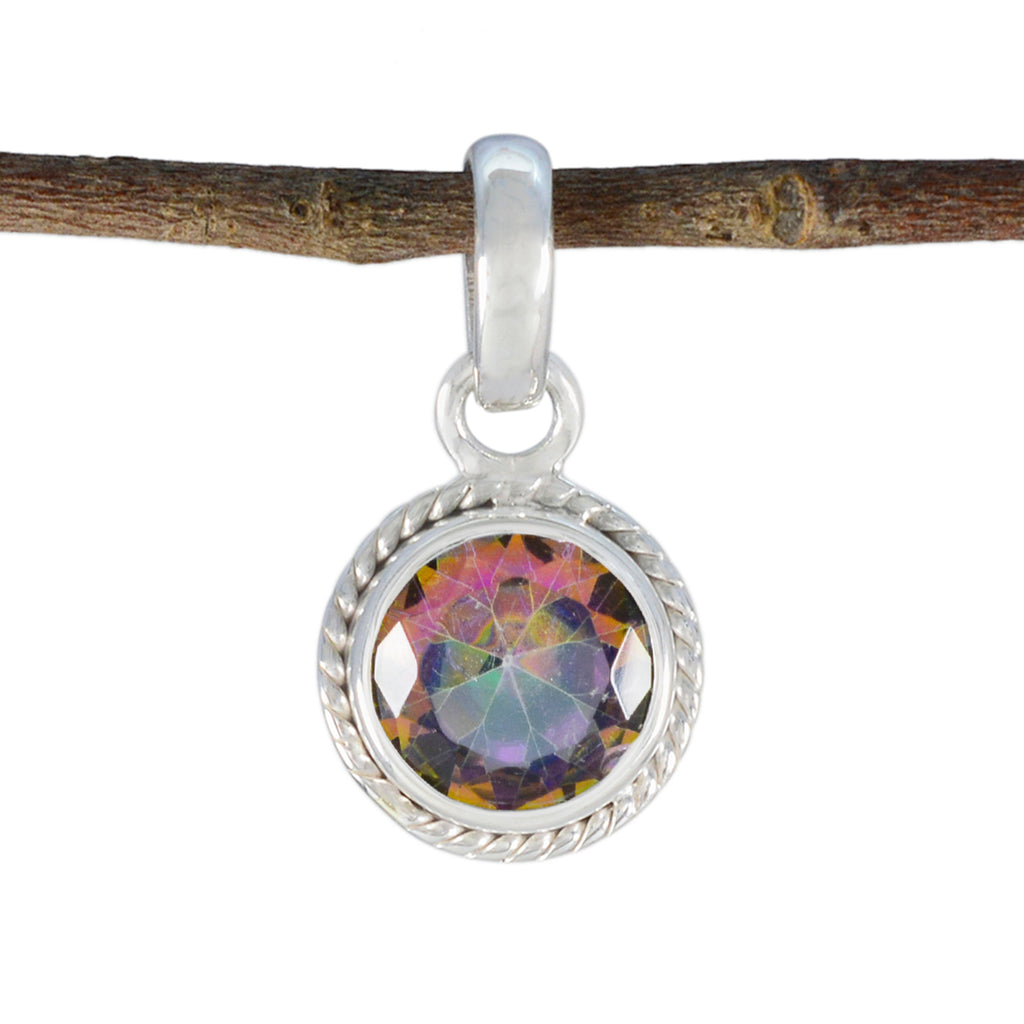 Riyo Appealing Gemstone Round Faceted Multi Color Mystic Quartz Sterling Silver Pendant Gift For Women