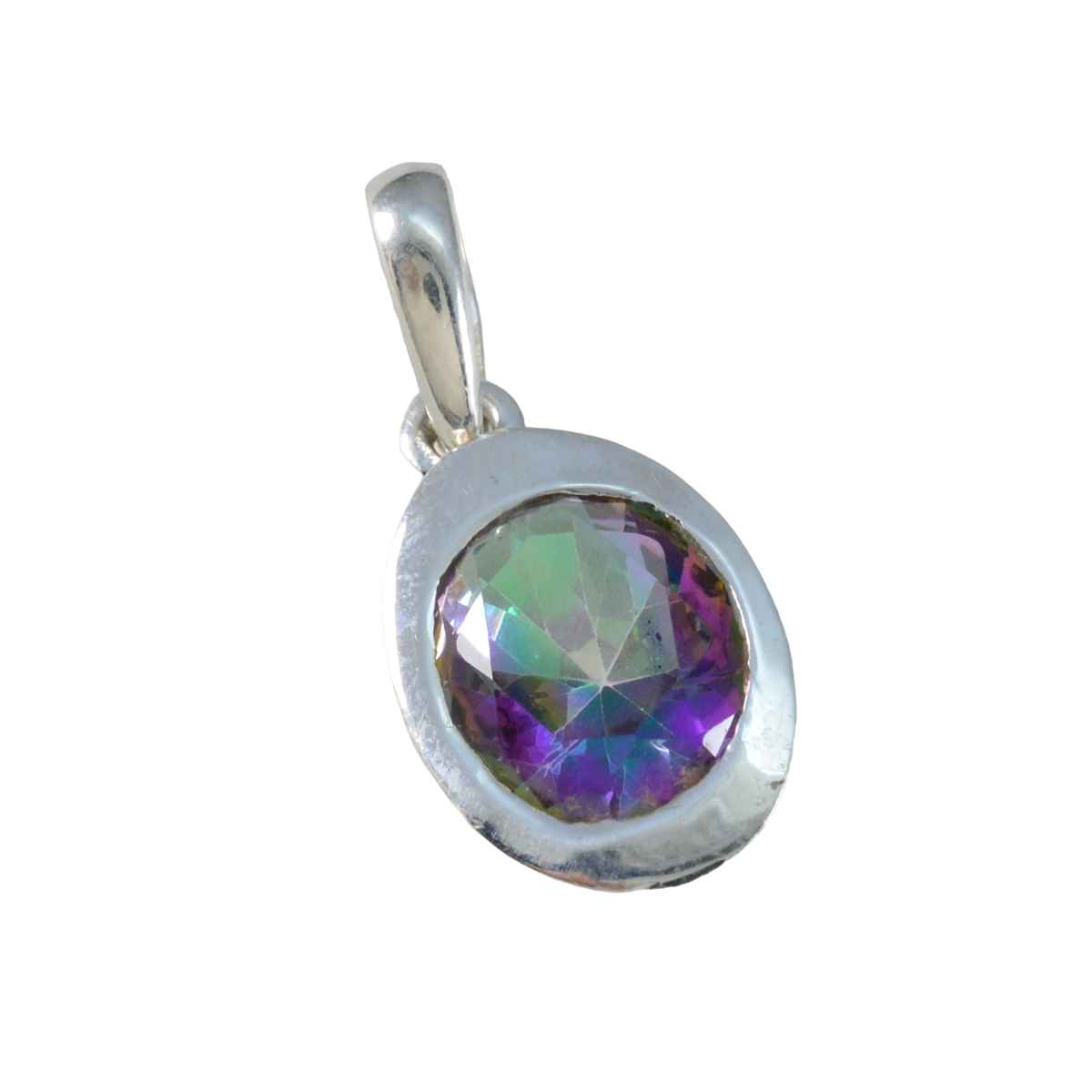 Riyo Good Gemstone Oval Faceted Multi Color Mystic Quartz 938 Sterling Silver Pendant Gift For Good Friday