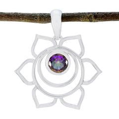Riyo Lovely Gems Round Faceted Multi Color Mystic Quartz Solid Silver Pendant Gift For Wedding