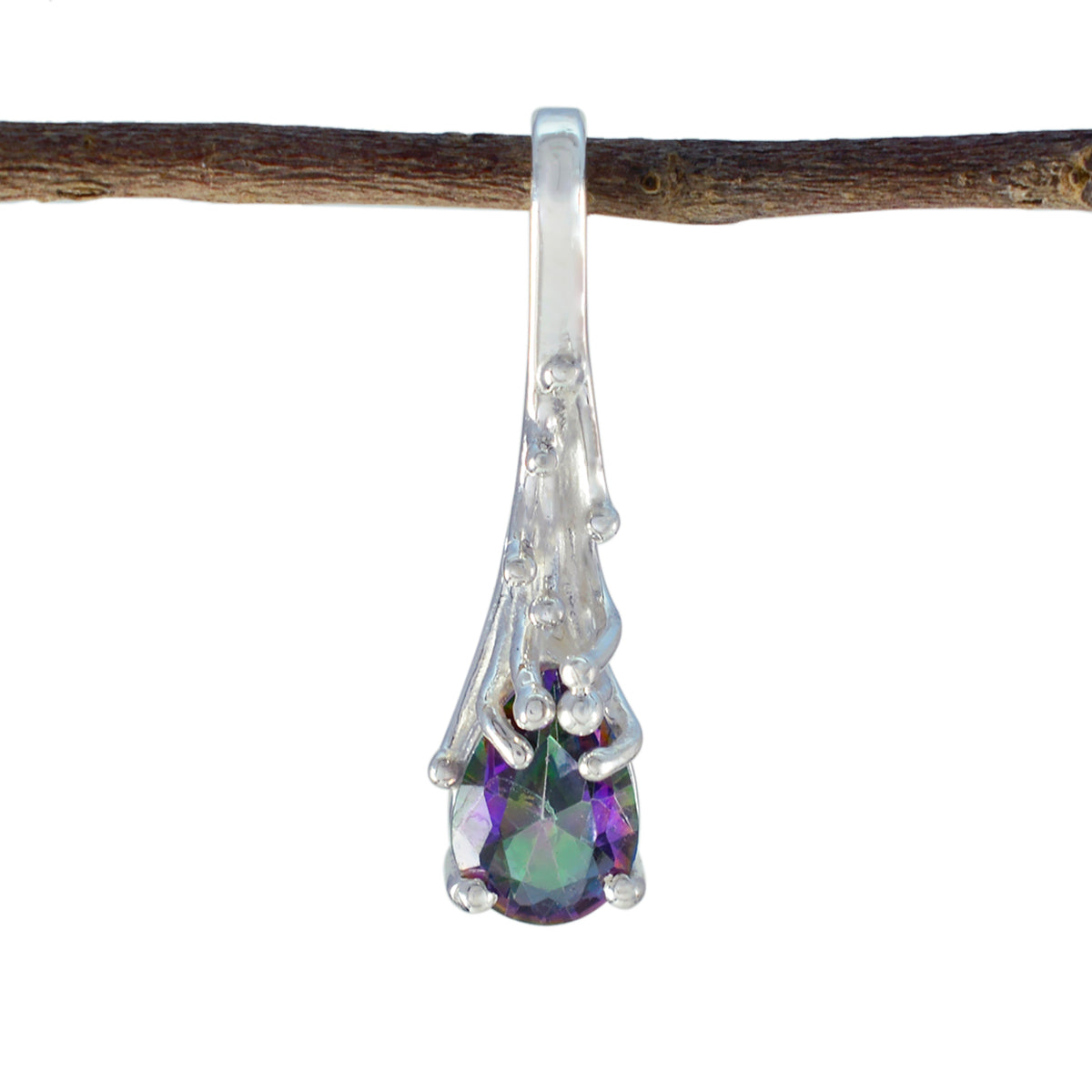 Riyo Good Gems Pear Faceted Multi Color Mystic Quartz Silver Pendant Gift For Boxing Day