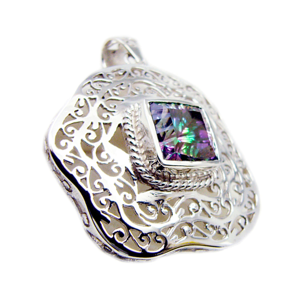 Riyo Pretty Gems Square Faceted Multi Color Mystic Quartz Silver Pendant Gift For Engagement