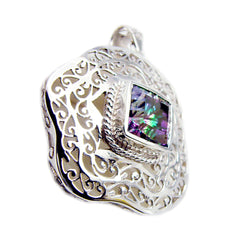 Riyo jolies pierres précieuses carré à facettes multicolore quartz mystique pendentif en argent cadeau pour fiançailles