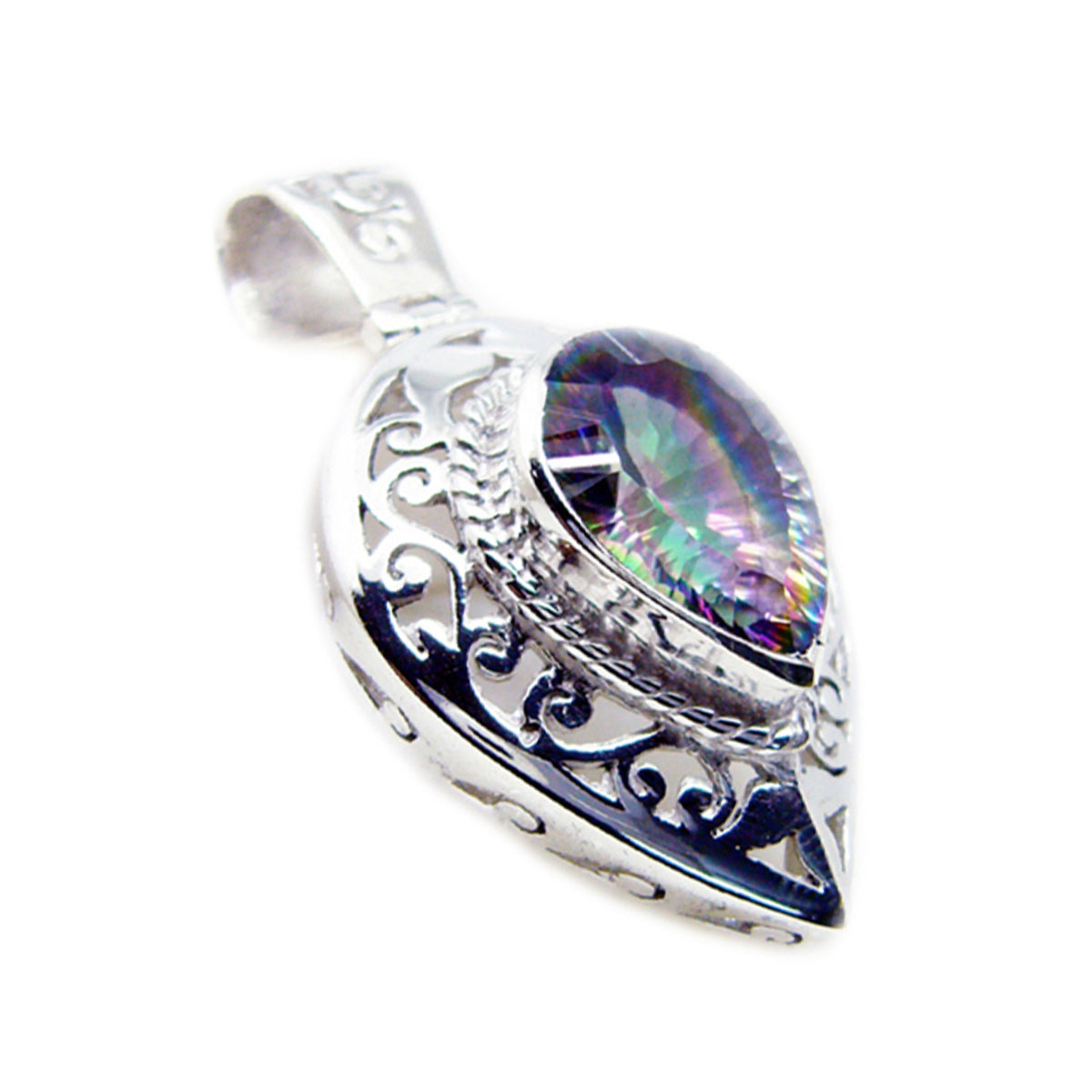 Riyo Irresistible Gems Pear Faceted Multi Color Mystic Quartz Solid Silver Pendant Gift For Anniversary