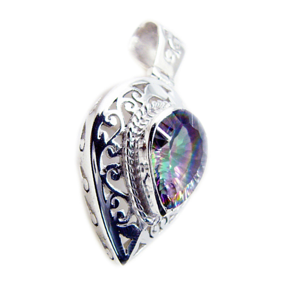 Riyo Irresistible Gems Pear Faceted Multi Color Mystic Quartz Solid Silver Pendant Gift For Anniversary