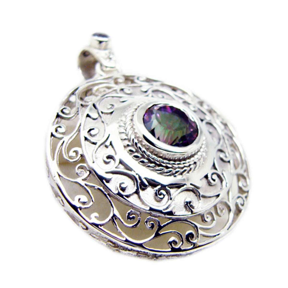 riyo belle gemme rotonde sfaccettate multi colore quarzo mistico ciondolo in argento massiccio regalo per il matrimonio