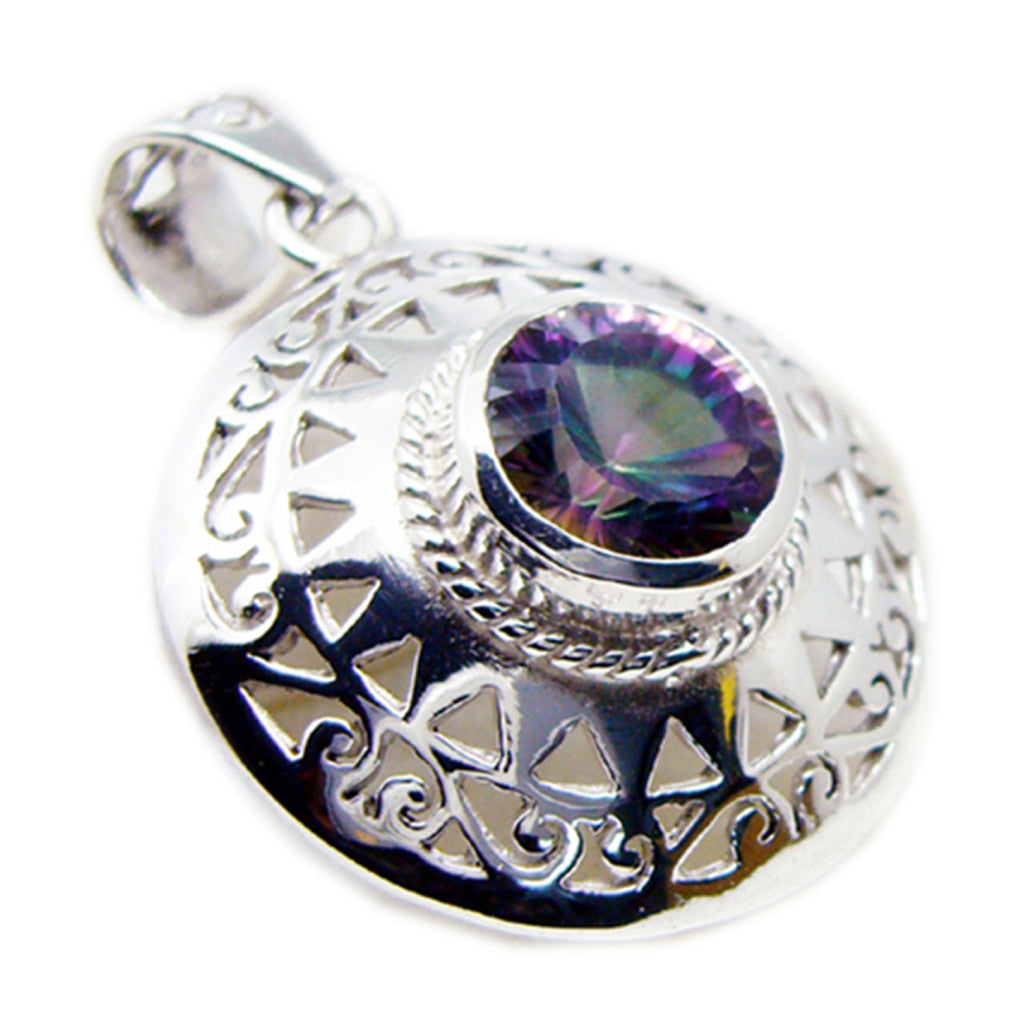 Riyo Drop Gems Round Faceted Multi Color Mystic Quartz Solid Silver Pendant Gift For Good Friday