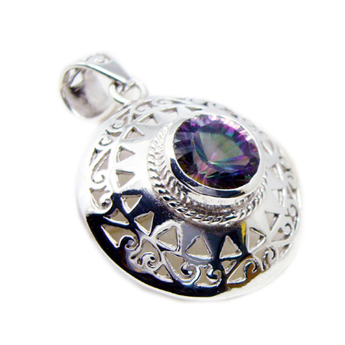 riyo drop драгоценные камни круглый граненый многоцветный мистический кварц сплошной серебряный кулон подарок на страстную пятницу