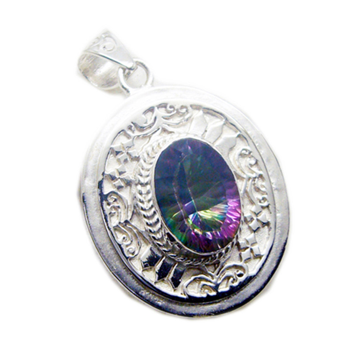 Riyo – pierres précieuses ovales à facettes multicolores, quartz mystique, pendentif en argent, cadeau de fiançailles