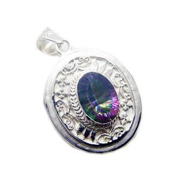 Riyo Beddable Gems Oval Faceted Multi Color Mystic Quartz Silver Pendant Gift For Engagement