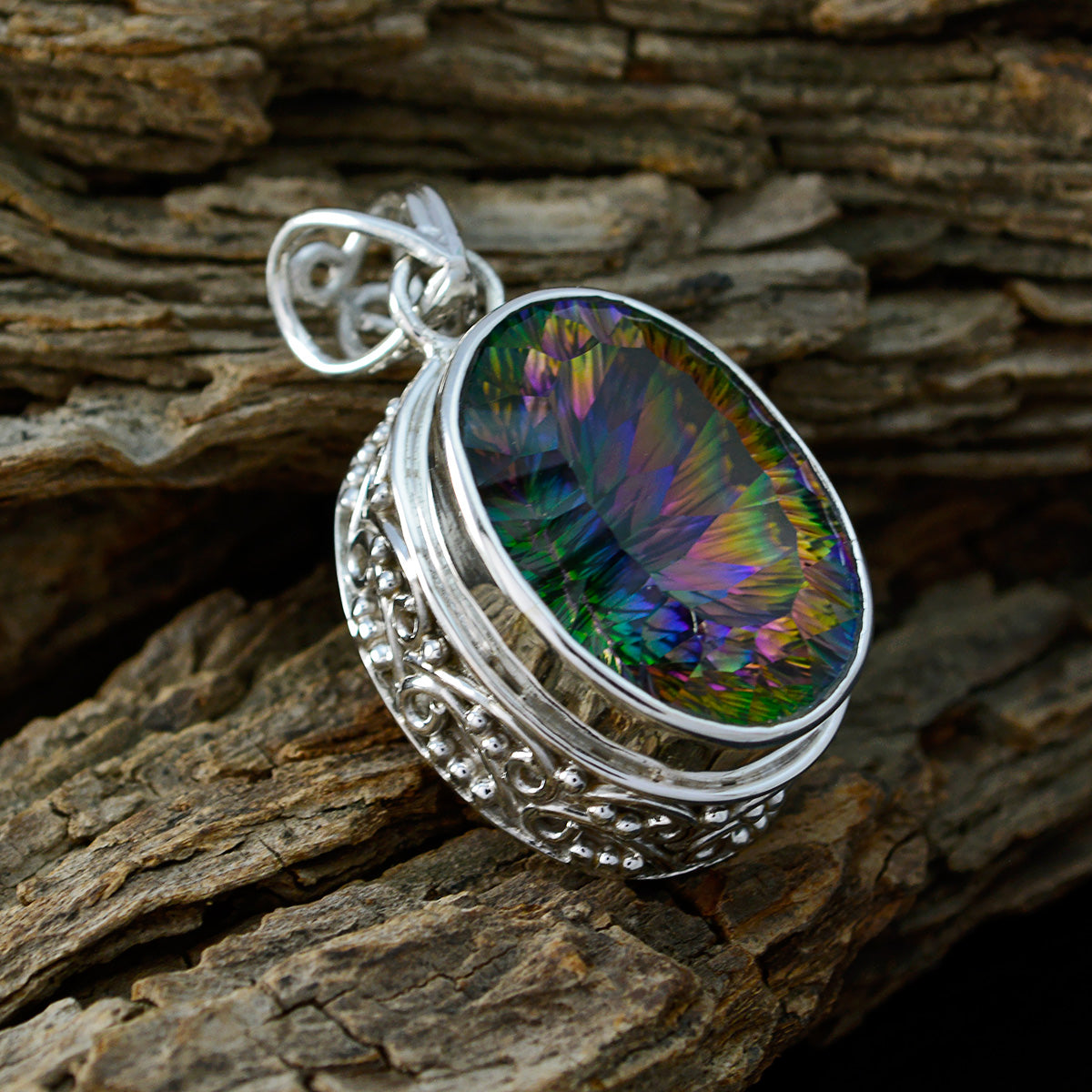 Riyo fit pierre précieuse ovale à facettes multicolore quartz mystique pendentif en argent sterling cadeau pour noël