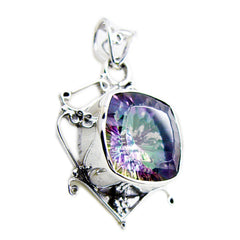 Riyo Nice Gemstone Cushion Faceted Multi Color Mystic Quartz Sterling Silver Pendant Gift For Christmas
