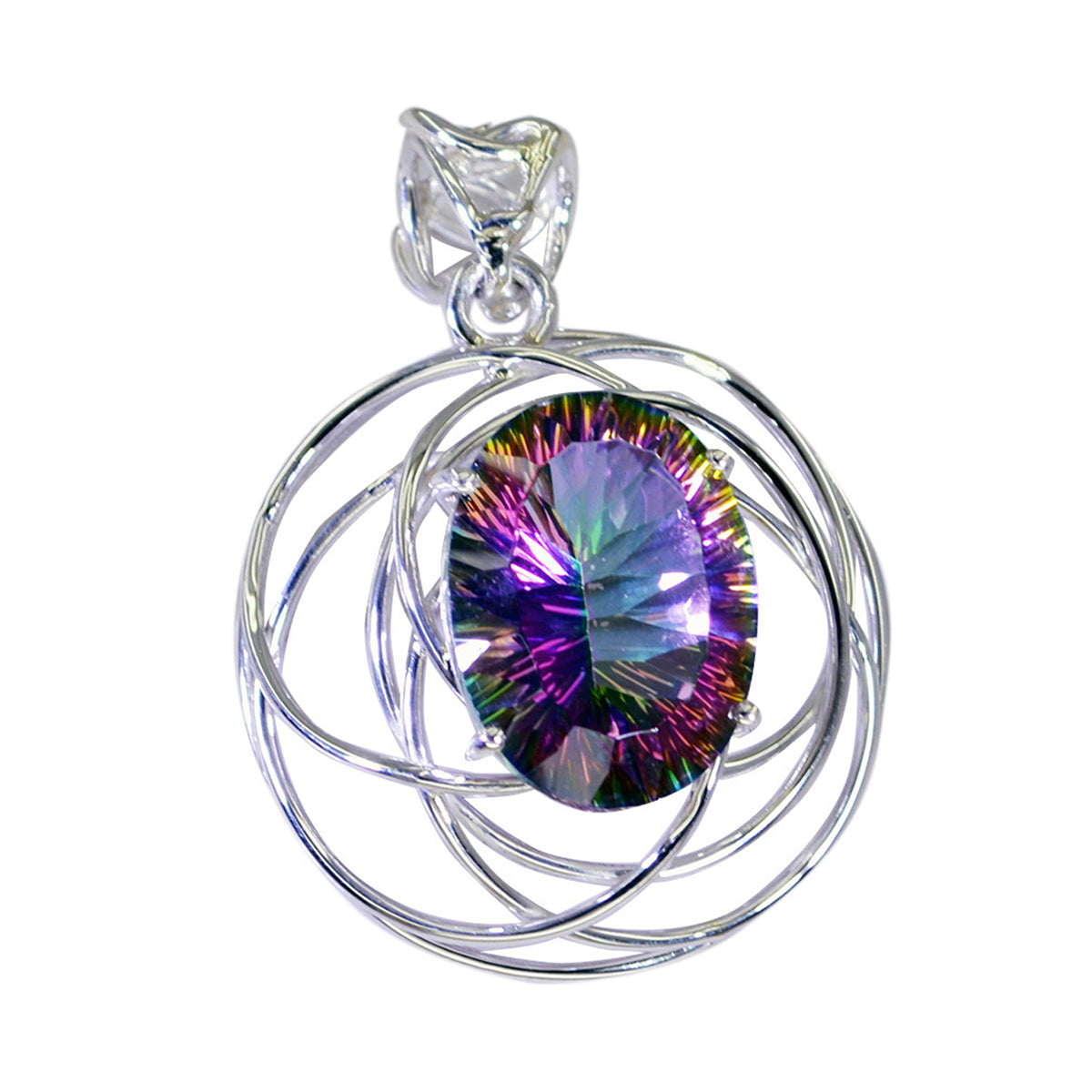 Riyo charmantes pierres précieuses ovales à facettes multicolores quartz mystique pendentif en argent massif cadeau pour mariage