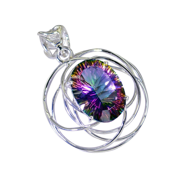 Riyo Charming Gems Oval Faceted Multi Color Mystic Quartz Solid Silver Pendant Gift For Wedding