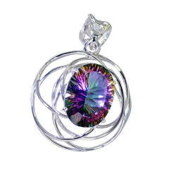 Riyo Charming Gems Oval Faceted Multi Color Mystic Quartz Solid Silver Pendant Gift For Wedding