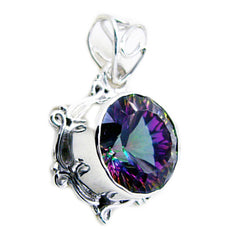 Riyo Magnificent Gems Round Faceted Multi Color Mystic Quartz Solid Silver Pendant Gift For Wedding