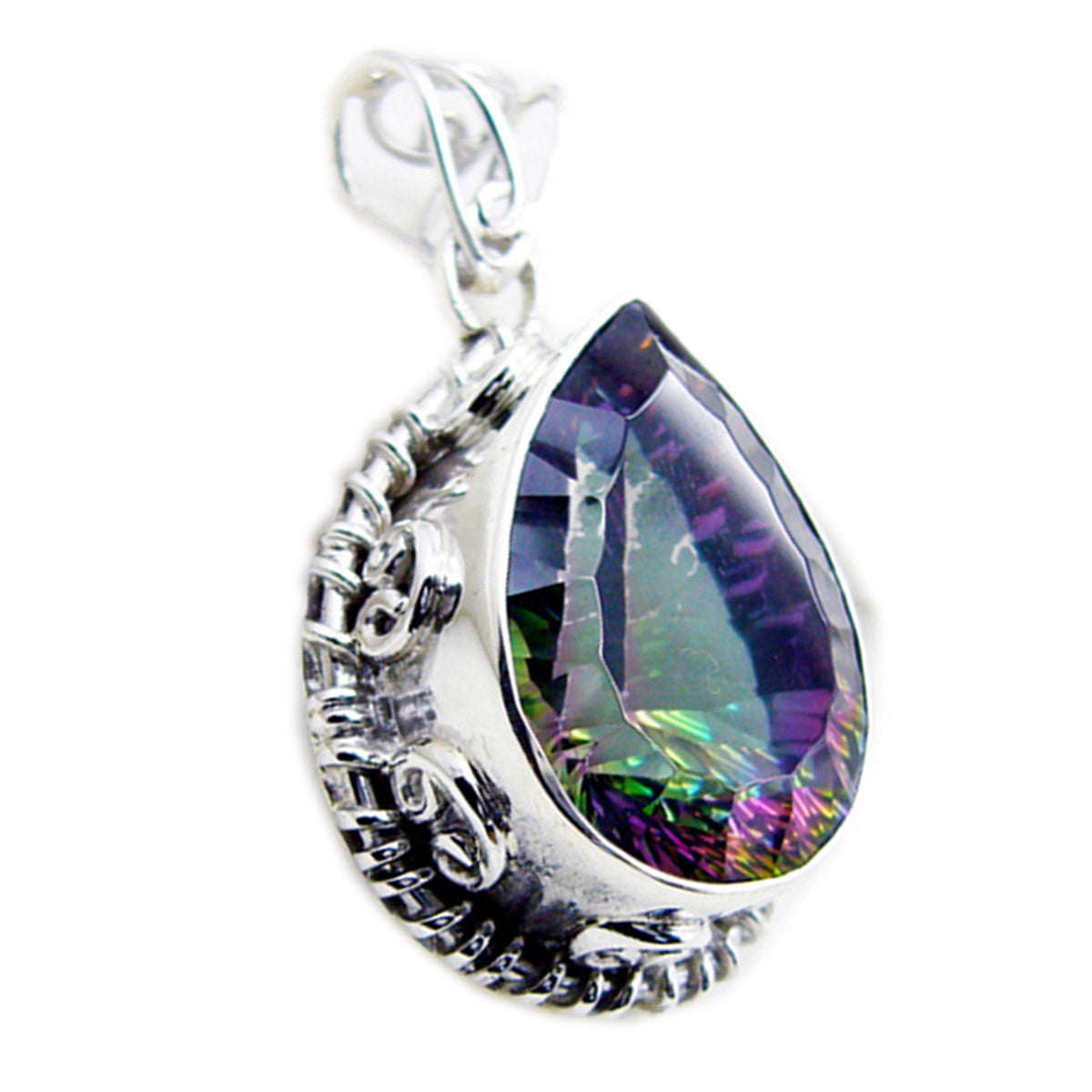 Riyo Fit Gemstone Pear Faceted Multi Color Mystic Quartz 1181 Sterling Silver Pendant Gift For Birthday