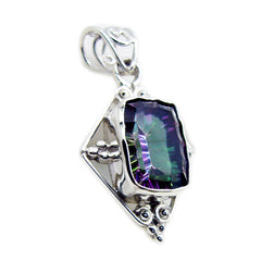 Riyo véritable pierre précieuse octogonale à facettes multicolore quartz mystique pendentif en argent sterling cadeau pour la main