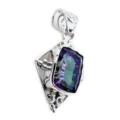 Riyo véritable pierre précieuse octogonale à facettes multicolore quartz mystique pendentif en argent sterling cadeau pour la main