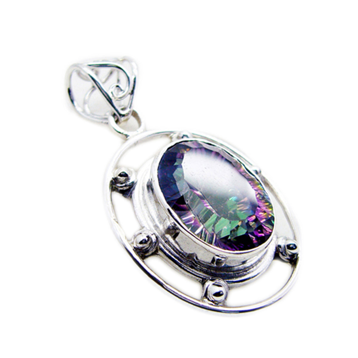 Riyo Glamorous Gemstone Oval Faceted Multi Color Mystic Quartz 1165 Sterling Silver Pendant Gift For Birthday