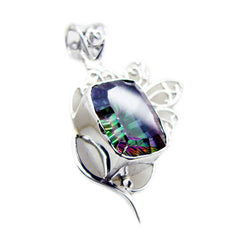 Riyo prepossessing gems octágono facetado cuarzo místico multicolor colgante de plata maciza regalo para el domingo de Pascua