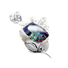 Riyo Prepossessing Gems Octagon Faceted Multi Color Mystic Quartz Solid Silver Pendant Gift For Easter Sunday
