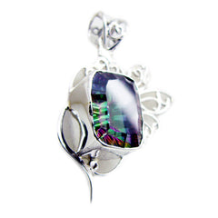 Riyo Prepossessing Gems Octagon Faceted Multi Color Mystic Quartz Solid Silver Pendant Gift For Easter Sunday