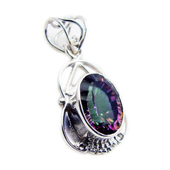 Riyo Irresistible Gems Oval Faceted Multi Color Mystic Quartz Silver Pendant Gift For Boxing Day
