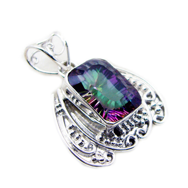 Riyo Lovely Gemstone Octagon Faceted Multi Color Mystic Quartz 1186 Sterling Silver Pendant Gift For Good Friday